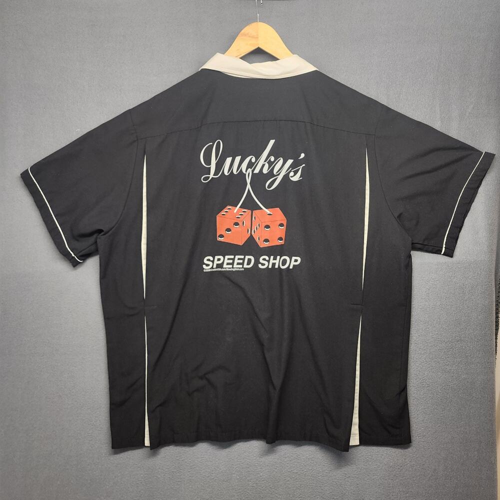 Cruisin USA Bowling Shirt Mens 2X Black Short Sleeve Lucky's Speed Shop Dice